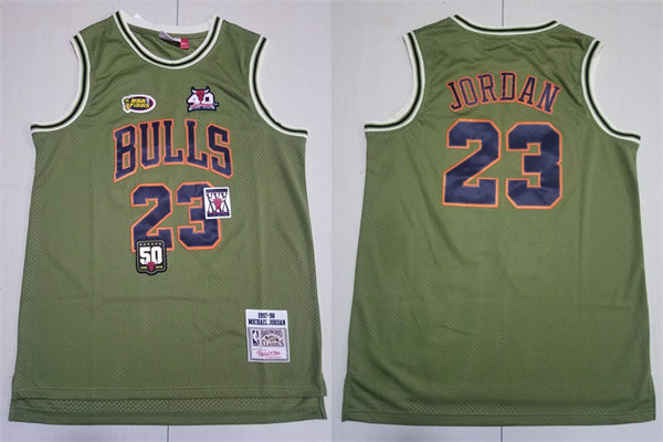 Mens Chicago Bulls #23 Michael Jordan Mitchell & Ness 40TH Anniversary Jersey -Ghost Green
