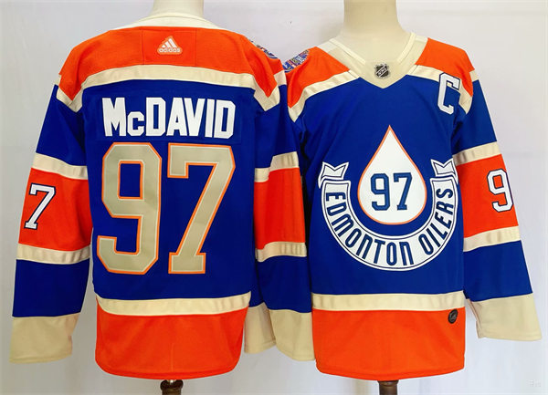 Men's Edmonton Oilers #97 Connor McDavid 2023 NHL Heritage Classic Premier Player Jersey Royal