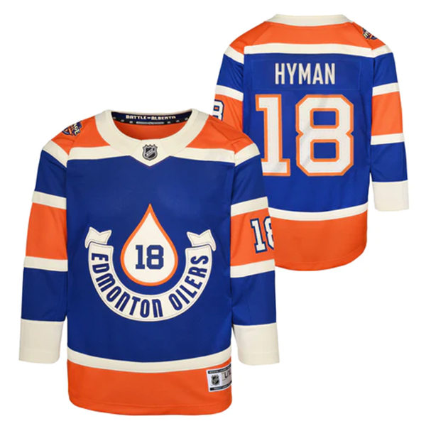 Men's Edmonton Oilers #18 Zach Hyman 2023 NHL Heritage Classic Premier Player Jersey Royal