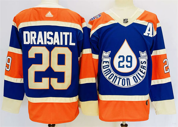 Men's Edmonton Oilers #29 Leon Draisaitl 2023 NHL Heritage Classic Premier Player Jersey Royal