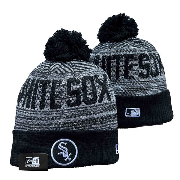 Chicago White Sox Black Grey Cuffed Pom Knit Hat YD221201 (1)