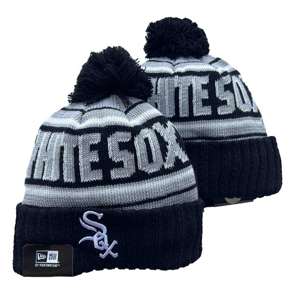 Chicago White Sox Black Grey Cuffed Pom Knit Hat YD221201 (2)