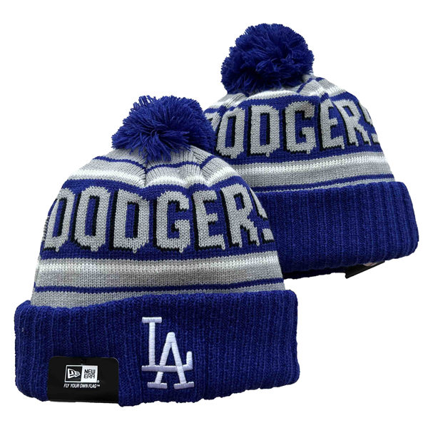 Los Angeles Dodgers Cuffed Pom Knit Hat Royal White YD221201 (5)