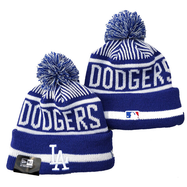 Los Angeles Dodgers Blue White Cuffed Pom Knit Hat YD221201 (8)