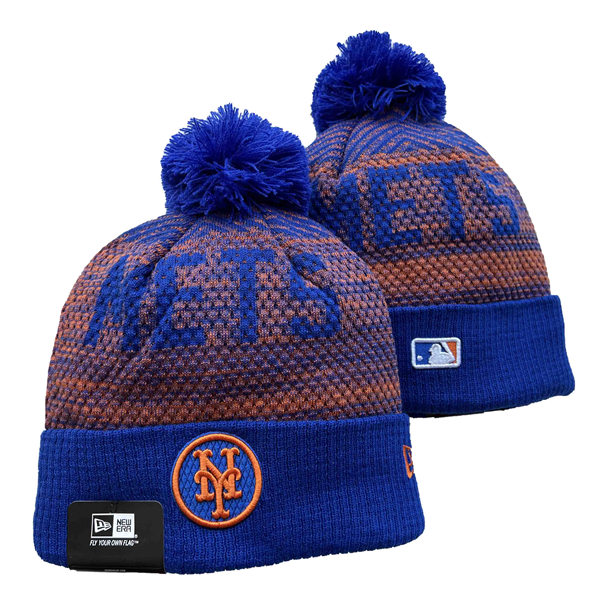 New York Mets Blue Orange Cuffed Pom Knit Hat YD102921 (2)