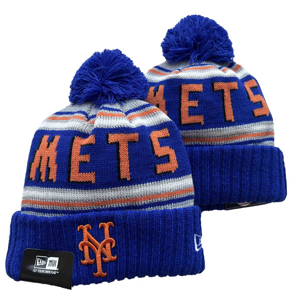 New York Mets Blue Orange Cuffed Pom Knit Hat YD102921 (1)