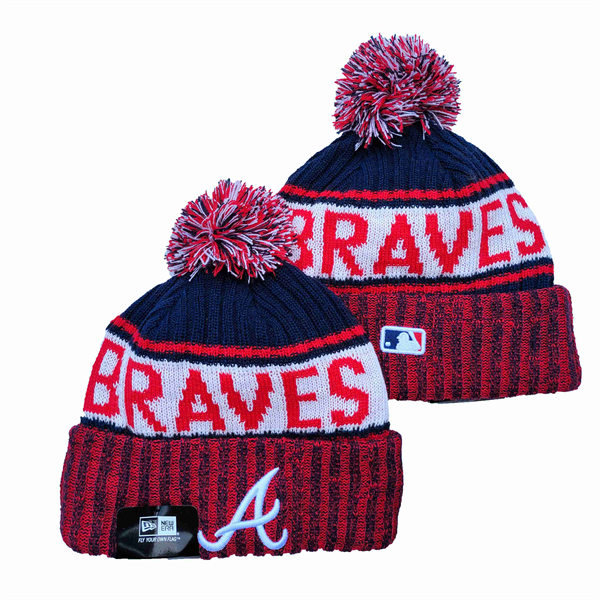Atlanta Braves embroidered Cuffed Pom Knit Hat Navy White Red YD221201  (2)