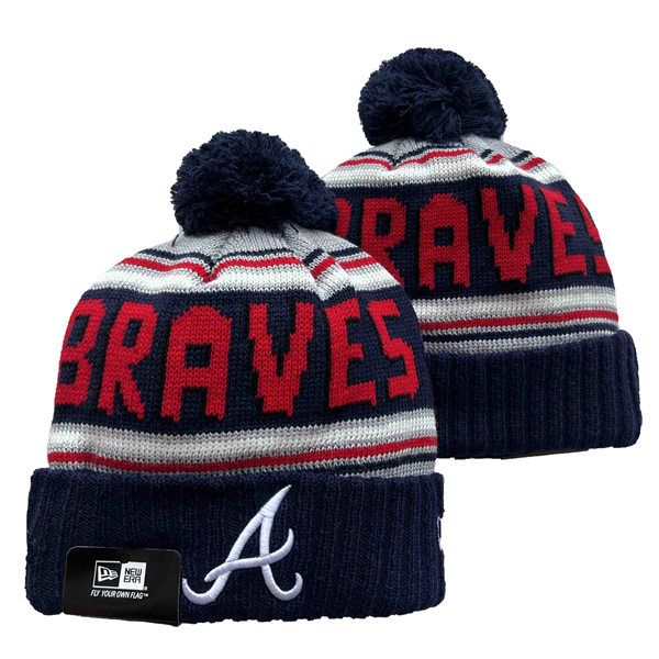 Atlanta Braves embroidered Cuffed Pom Knit Hat Navy Red YD221201  (3)