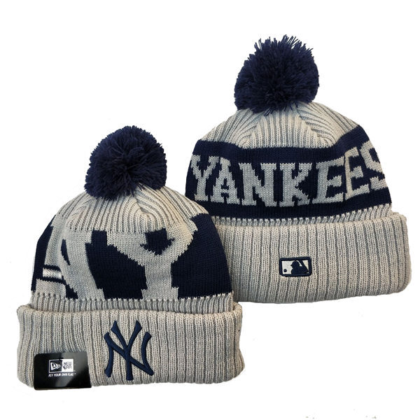 New York Yankees embroidered Cuffed Pom Knit Hat Navy Cream YD221201 (9)