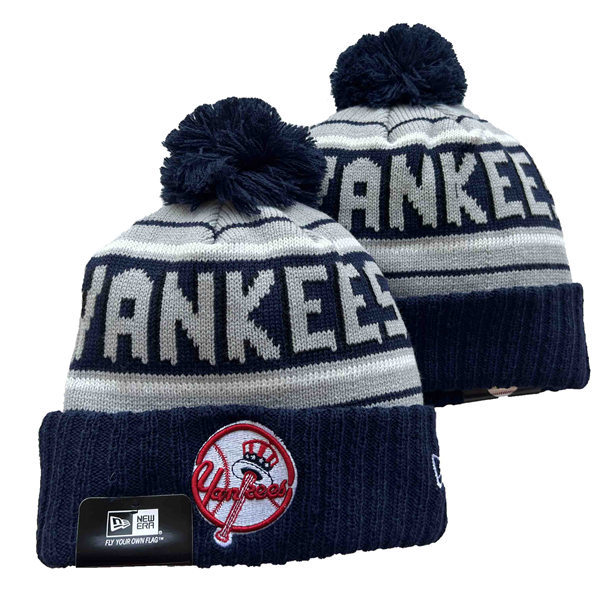 New York Yankees embroidered Cuffed Pom Navy Grey Throwback Logo Knit Hat YD221201 (6)