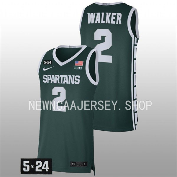 Men's Youth Michigan State Spartans #2 Tyson Walker 2022 Green College Baketball Game Jersey