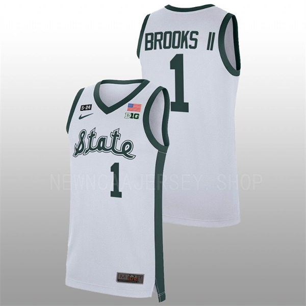 Men's Youth Michigan State Spartans #1 Pierre Brooks II Nike White 2019 State Basketball Jersey