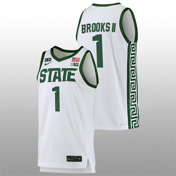 Men's Youth Michigan State Spartans #1 Pierre Brooks II 2022 White College Baketball Game Jersey