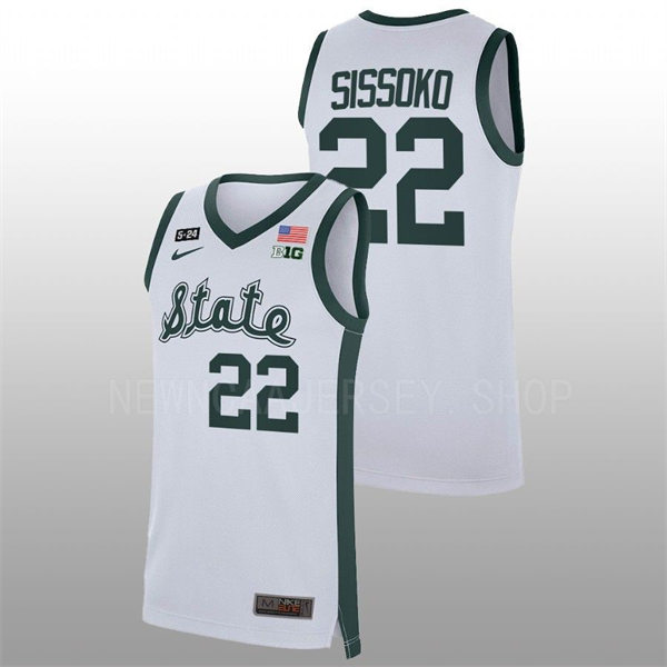 Men's Youth Michigan State Spartans #22 Mady Sissoko Nike White 2019 State Basketball Jersey