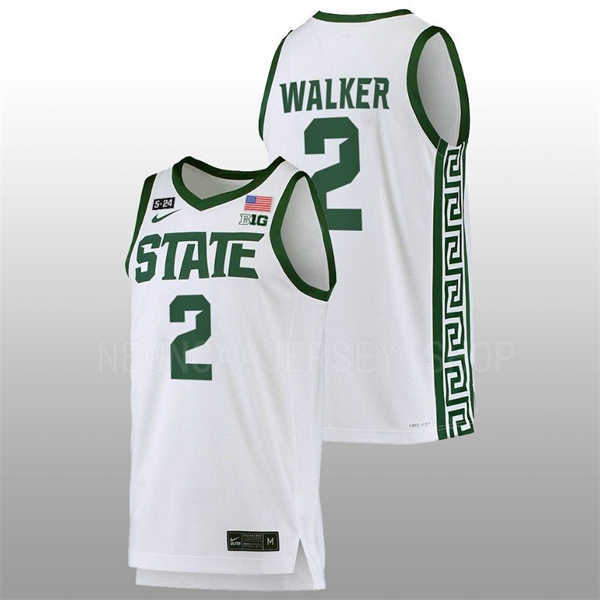 Men's Youth Michigan State Spartans #2 Tyson Walker 2022 White College Baketball Game Jersey