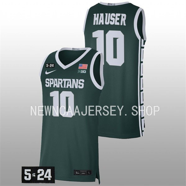 Men's Youth Michigan State Spartans #10 Joey Hauser 2022 Green College Baketball Game Jersey