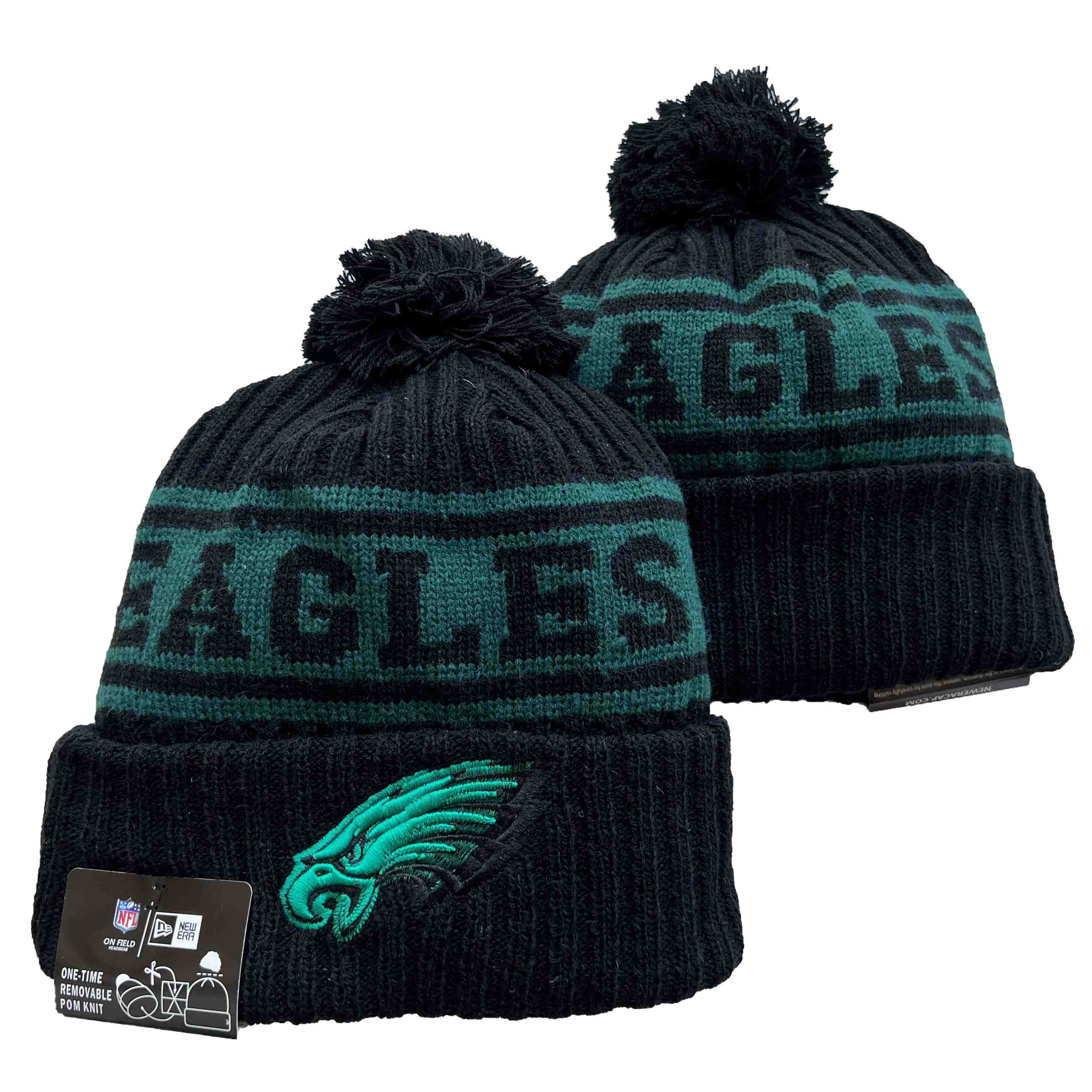 Philadelphia Eagles Cuffed Pom Knit Hat Black Green YD221202 (2)