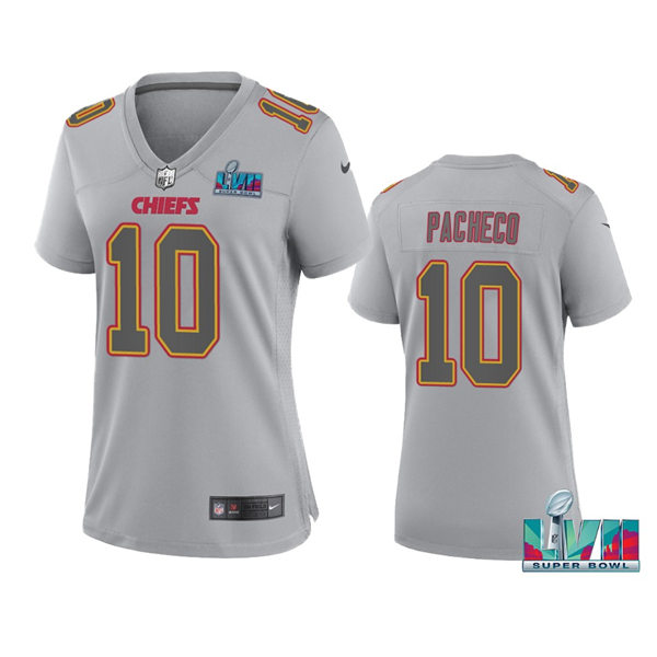 Womens Kansas City Chiefs #10 Isaih Pacheco Gray Atmosphere Fashion Game Jersey
