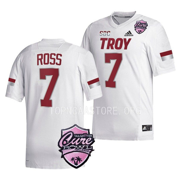 Mens Youth Troy Trojans #7 Devonte Ross Adidas White College Football Game Jersey