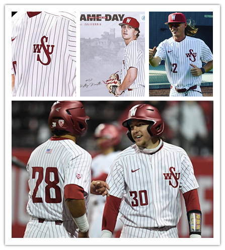 Mens Youth Washington State Cougars Custom White Pinstripe College Baseball Game Jersey