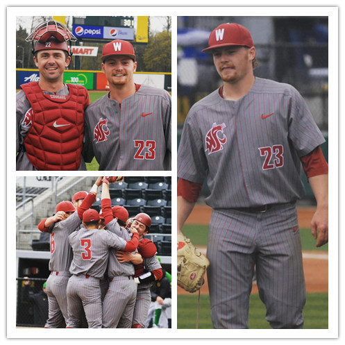 Mens Youth Washington State Cougars Custom Grey Pinstripe with Team Logo College Baseball Game Jersey