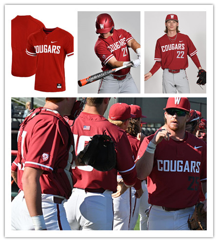 Mens Youth Washington State Cougars Custom Crimson two-Button Pullover College Baseball Game Jersey