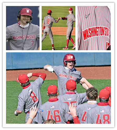 Mens Youth Washington State Cougars Custom Grey Pinstripe College Baseball Game Jersey
