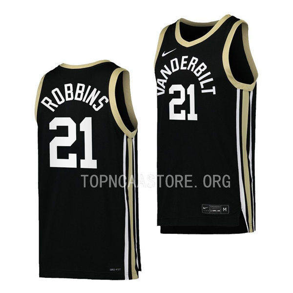 Mens Youth Vanderbilt Commodores #21 Liam Robbins Nike 2023 Black College Basketball Retro Jersey