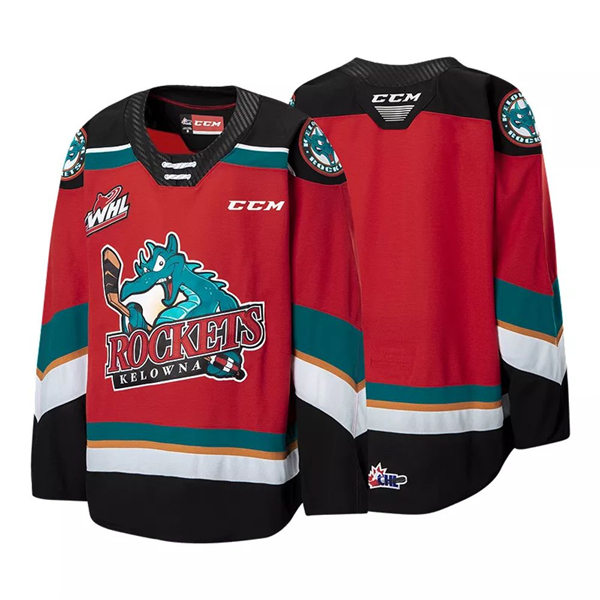 Mens Kelowna Rockets Custom CCM Red WHL Hockey Jersey