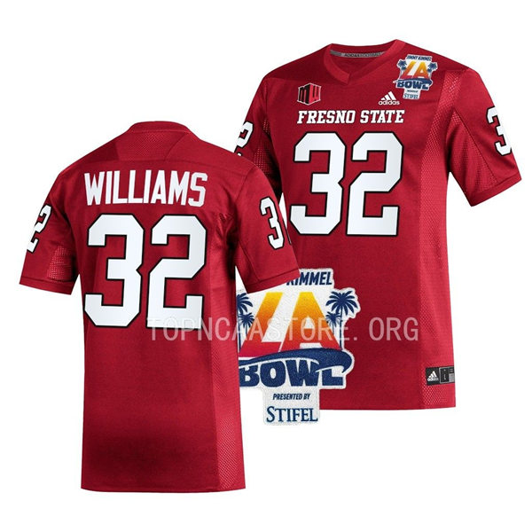 Mens Youth Fresno State Bulldogs #32 Evan Williams Adidas Red College Football 2022 LA Bowl Game Jersey