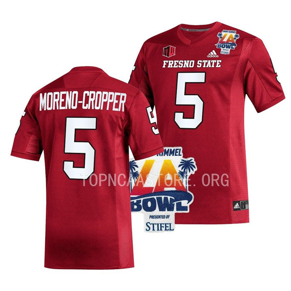 Mens Youth Fresno State Bulldogs #5 Jalen Moreno-Cropper Adidas Red College Football 2022 LA Bowl Game Jersey
