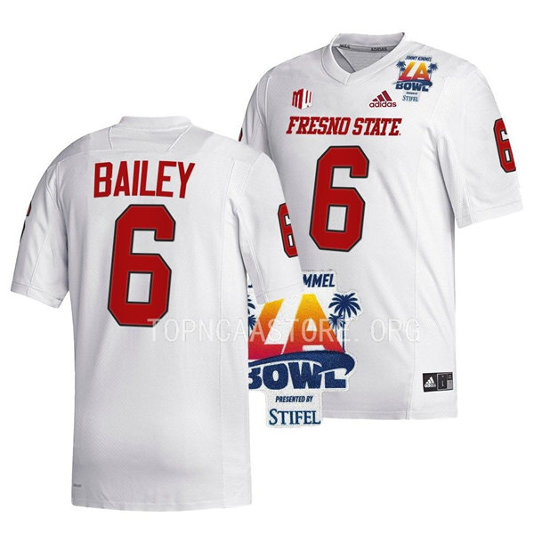 Mens Youth Fresno State Bulldogs #6 Levelle Bailey Adidas White College Football 2022 LA Bowl Game Jersey
