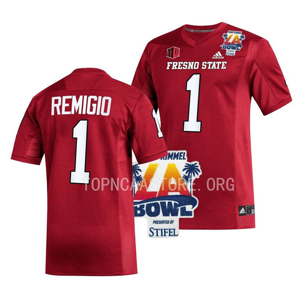 Mens Youth Fresno State Bulldogs #1 Nikko Remigio Adidas Red College Football 2022 LA Bowl Game Jersey