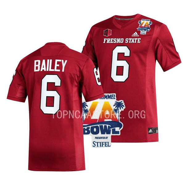 Mens Youth Fresno State Bulldogs #6 Levelle Bailey Adidas Red College Football 2022 LA Bowl Game Jersey