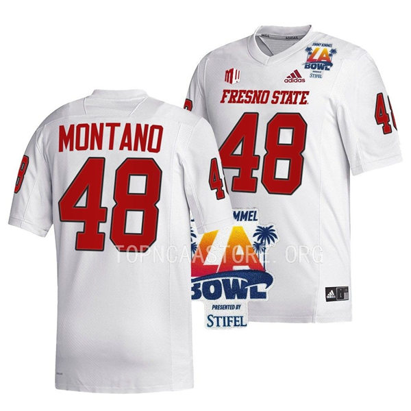 Mens Youth Fresno State Bulldogs #48 Abraham Montano Adidas White College Football 2022 LA Bowl Game Jersey