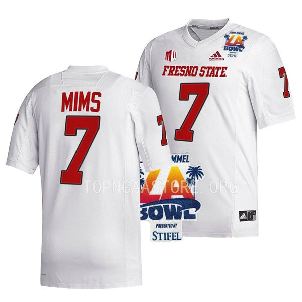 Mens Youth Fresno State Bulldogs #7 Jordan Mims Adidas White College Football 2022 LA Bowl Game Jersey