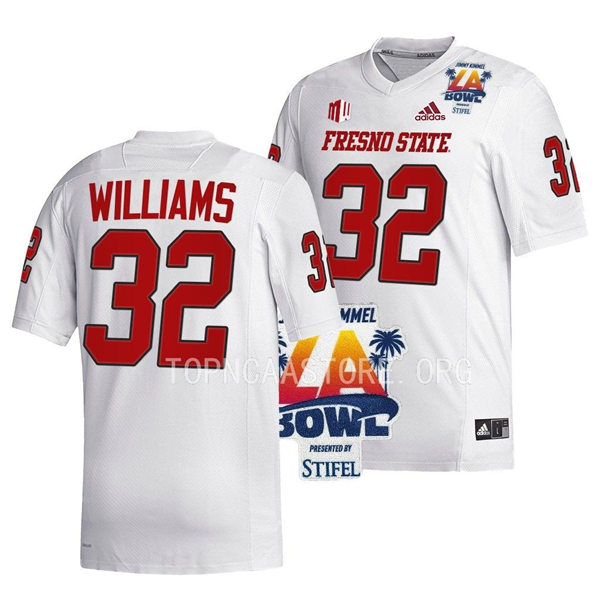 Mens Youth Fresno State Bulldogs #32 Evan Williams Adidas White College Football 2022 LA Bowl Game Jersey
