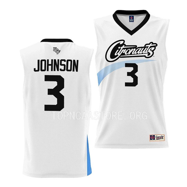 Mens Youth UCF Knights #3 Darius Johnson White 2023 Space Game Basketball Jersey