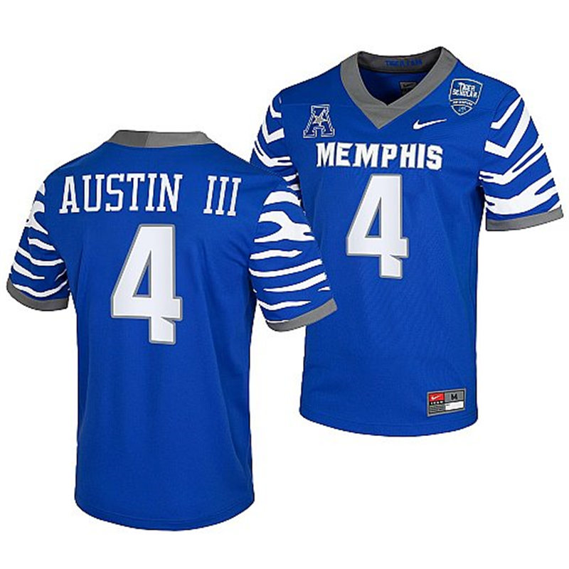 Men's Youth Memphis Tigers #4 Calvin Austin III Nike 2022 Royal College Football Game Jersey