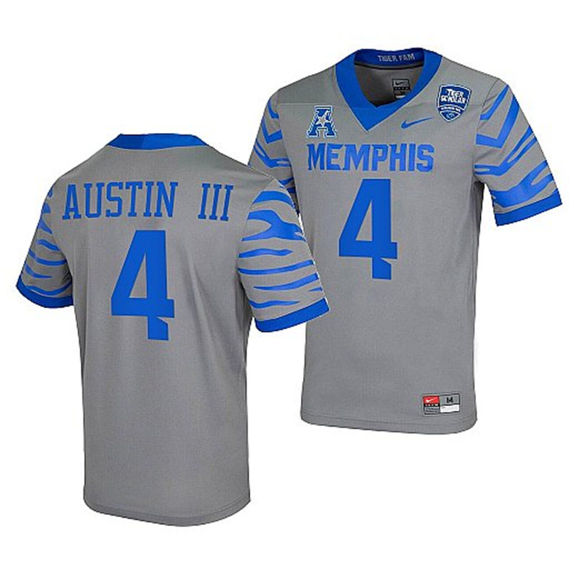 Men's Youth Memphis Tigers #4 Calvin Austin III Nike 2022 Grey College Football Game Jersey