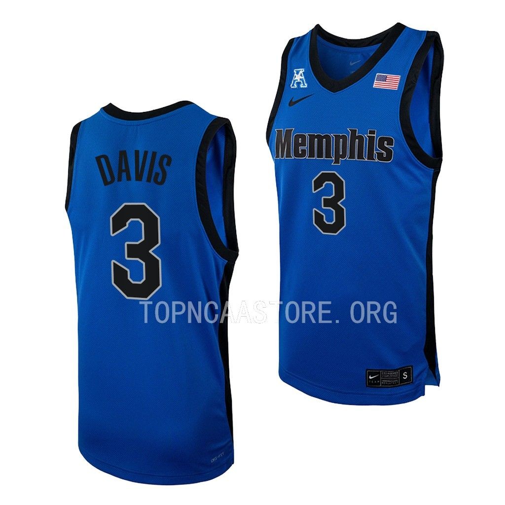 Mens Youth Memphis Tigers #3 Kendric Davis Nike 2023 Royal Black College Basketball Game Jersey