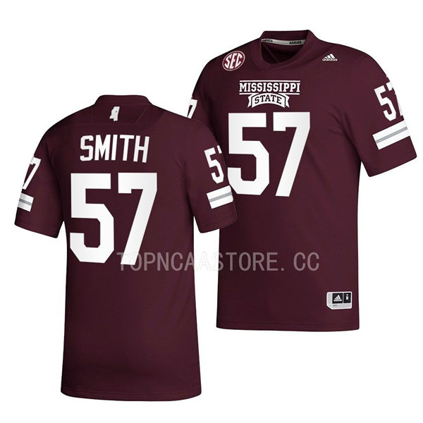 Mens Youth Mississippi State Bulldogs #57 Cole Smith Adidas 2022 Maroon Football Game Jersey 