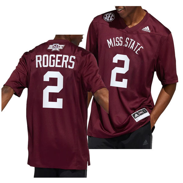 Mens Youth Mississippi State Bulldogs #2 Will Rogers Football Dowsing x Bell 50 Year Anniversar Jersey Maroon 