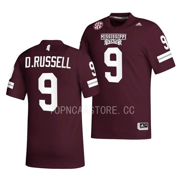 Mens Youth Mississippi State Bulldogs #9 De'Monte Russell Adidas 2022 Maroon Football Game Jersey 