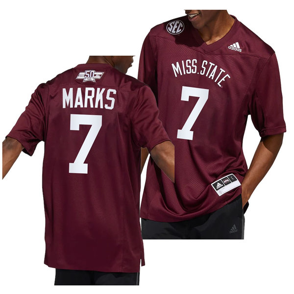 Mens Youth Mississippi State Bulldogs #7 Jo'quavious Marks Football Dowsing x Bell 50 Year Anniversar Jersey Maroon 