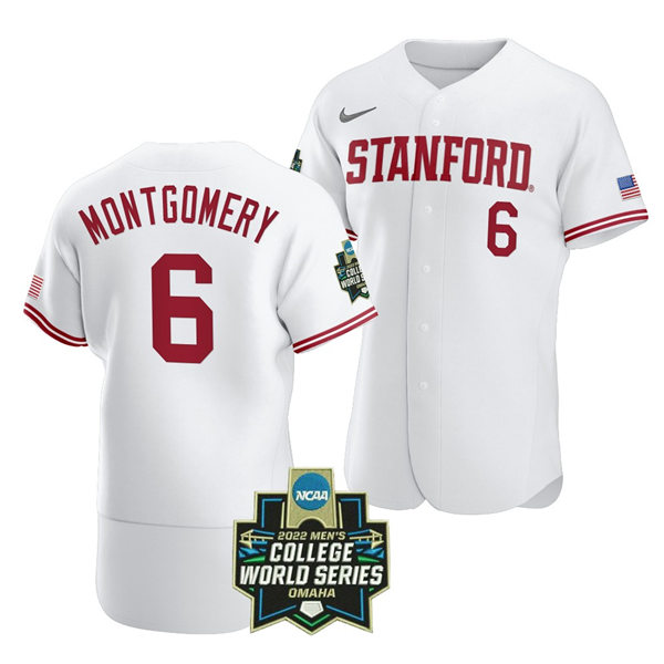 Mens Youth Stanford Cardinal #6 Braden Montgomery Nike White Full Button 2022 College Baseball World Series Limited Jersey