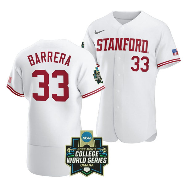 Mens Youth Stanford Cardinal #33 Brett Barrera Nike White Full Button 2022 College Baseball World Series Limited Jersey