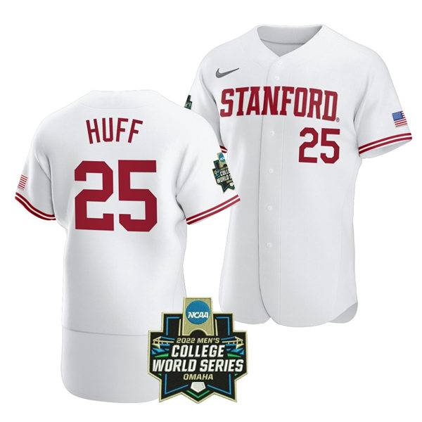 Mens Youth Stanford Cardinal #25 Kody Huff Nike White Full Button 2022 College Baseball World Series Limited Jersey