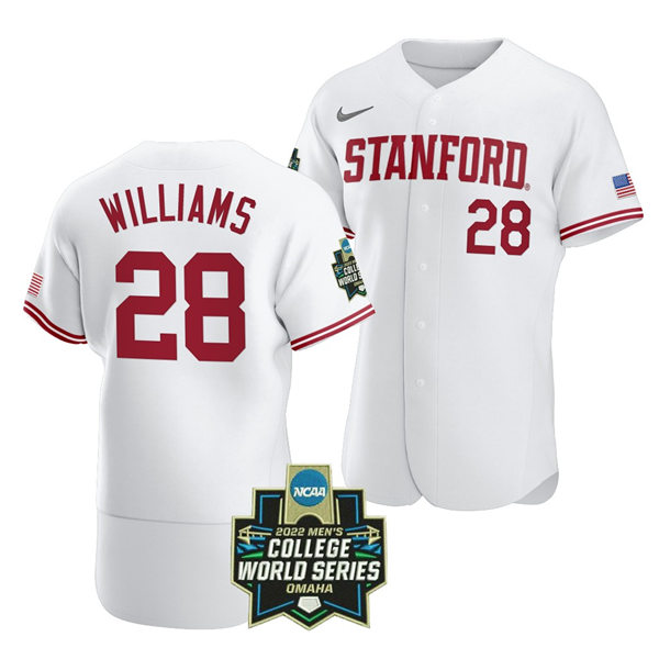 Mens Youth Stanford Cardinal #28 Alex Williams Nike White Full Button 2022 College Baseball World Series Limited Jersey