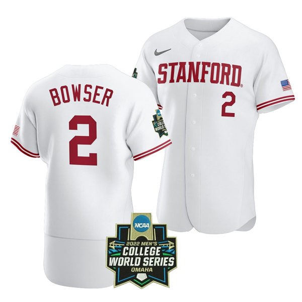 Mens Youth Stanford Cardinal #2 Drew Bowser Nike White Full Button 2022 College Baseball World Series Limited Jersey